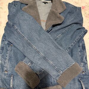Express Denim Trucker Jacket with Gray Sherpa Lining-New